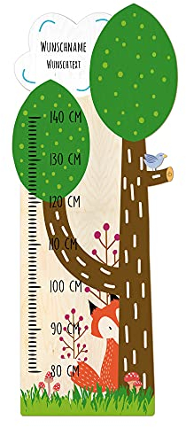 PrintPlanet® - Holz-Messlatte mit Namen gestalten - Messlatte für Kinder personaliseren - Motiv: Baum