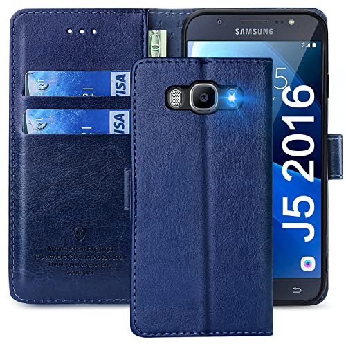 FMPCUON Cover per Samsung Galaxy J5 2016,Cover in Pelle Samsung Galaxy J5 2016,Flip Wallet Case Custodia in Pelle PU Premium,con Magnetica a Scatto per Samsung Galaxy J5 2016,Blu