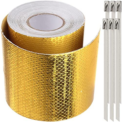 DKARDU Nastro adesivo riflettente A-Gold per tubi flessibili e auto, foglio adesivo riflettente ad alta temperatura, autoadesivo riflettente oro, barriera termoretraibile, 5,1 cm x 32,8 m (10 m)