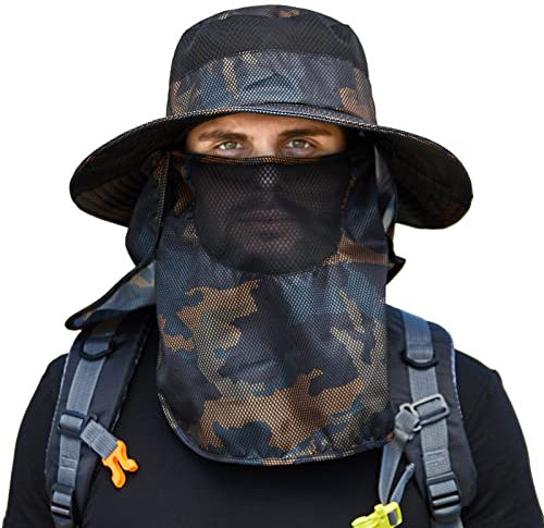 AIEOE Sonnenhut mit Nackenschutz Abnehmbar, 3 IN 1 Fischerhut UV-Schutz Outdoor Hut Wasserdicht Atmungsaktiv Wanderhut Safari Hut