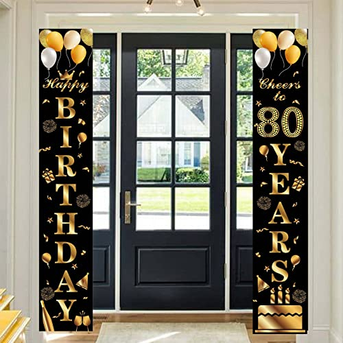 Happy 80th Birthday Door Banner Party Decorations,Black Gold Fabric 80th Birthday Door Porch Sign Banner for boys Girls Women Men 80 Years Old Birthday Party Indoor Outdoor Decor Supplies