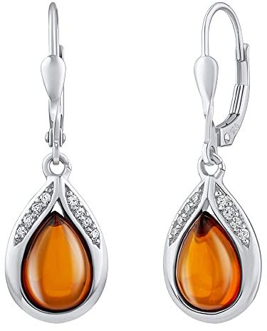 SILVEGO Bernstein Ohrringe aus 925 Sterling Silber mit echtem Bernstein und Brilliance Zirconia