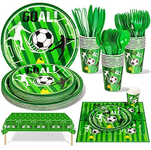 Nkaiso Partygeschirr Kindergeburtstag,141Stück Fussball Deko Geburtstag Pappteller Party Set mit Geschirr, Pappbecher, Servietten für Baby Shower Geburtstag Mädchen Junge Mottoparty-20 Gäste