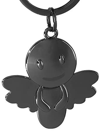 Tidero Schutzengel Schlüsselanhänger Smile - Engel Anhänger für Männer Frauen - Geschenk Glücksbringer Auto Fahr vorsichtig Metall (Schwarz)