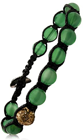 Samsara Bracciale Tibetano Buddista - shamballa con pietra in Agata Verde - Filo in cotone cerato nero