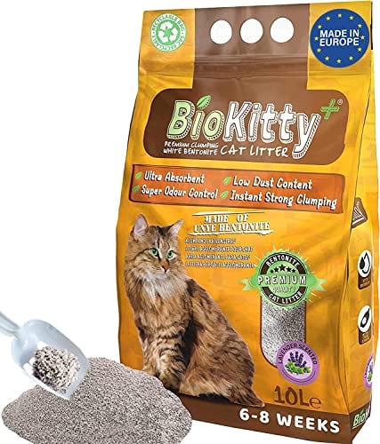 BioKitty Clumping Cat Litter, 10L Highly Absorbent Natural Bentonite Minerals Cat Litter, Long Lasting Odour Control, Maximum Hygiene with Strong Cat Litter Clumping (Lavender, Pack of 1)