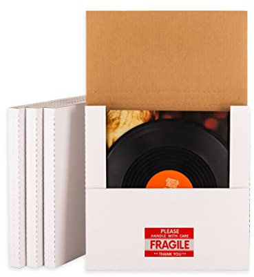 25 Pack Vinyl Record Shipping Boxes - LP Mailers 12.4x12.4x1 Inch Album Mailing Box, White Corrugated Cardboard Boxes for Shipping, Packing, Moving, Storage