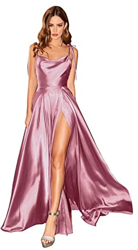 BABYONLINE D.R.E.S.S. Robe pour Mariage Longue Femme Invitée sans Manche Sexy Dos Nu Bretelles Robe de Soirée Longue Vintage Rose Foncé 46