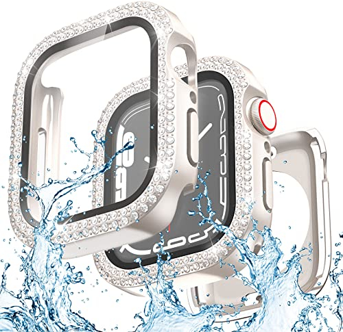 Yolovie 2 in 1 wasserdichte Glitzer Hülle Kompatibel für Apple Watch 40mm Displayschutz Serie 6/5/4 SE, iWatch Schutzhülle mit Diamant Bling Strass Gehäuse Zubehör 360° Vollschutz - 40mm Polarstern
