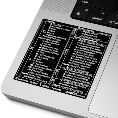 Mac OS Shortcuts Sticker, Afterplug Keyboard Shortcuts Vinyl Sticker for 13-16 inch MacBook Pro/Air, Compatible with macOS Mojave or Later, No Residue (Black with White Letters, 1-Pack)