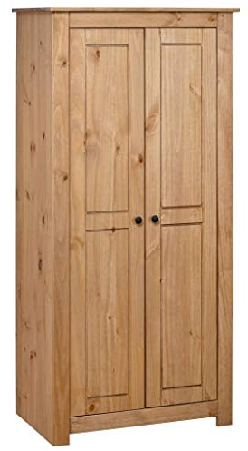 JUNZAI Kleiderschrank, Schlafzimmerschrank, Kleiderschränke, Garderobenschrank, Ordnungssystem Kleiderschrank, Haushaltsschrank, 80×50×171,5 cm Kiefer Massivholz Panama Serie