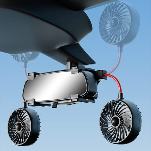 Kwak's Ventilateur de voiture USB 12 / 24V pour rétroviseur intérieur de voiture, ventilateur de refroidissement de voiture réglable à 360 degrés pour SUV, RV, Van