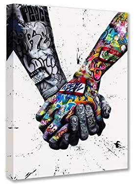 Banksy Street Art Graffiti, Händchenhalte, Bilder, romantisches Kunstwerk für Wohnzimmer, Geschenk, 1 Stück, Leinwandkunst, nordische Heimdekoration, gerahmt, fertig zum Aufhängen, Poster und Drucke