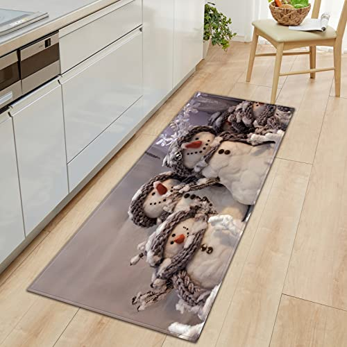 GOKSEL Küchenteppich Weihnachten & Schneemänner Küchenläufer rutschfest Küchenmatte für Küche und Bar Teppich Läufer waschbare Küchenläufer Küche Deko 60 x 180cm