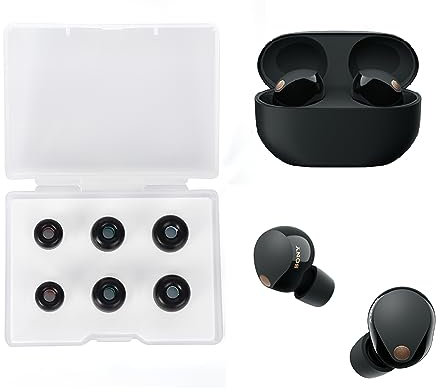 3 Paar Memory Foam Ohrstöpsel für Sony WF-1000XM5 / WF-1000XM4 / WF-1000XM3, Super Komfort & Anti-Rutsch Ersatz Ohrstöpsel für TWS Earbuds | Keine Gummischmerzen | mit Aufbewahrungsbox, Schwarz | S M