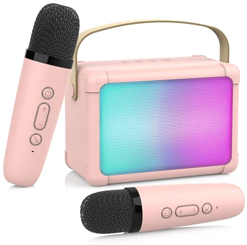 ERAY Karaoke Maschine Kinder mit 2 Drahtlosen Mikrofonen, Tragbarer Karaoke Mikrofon für Kinder 3-18 Jahre, Bluetooth Karaokemaschinen mit Stimme wechselnde Effekte & LED-Lichter Weihnachten Geschenk