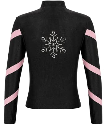 Alvivi Mädchen Eiskunstlauf Jacke Farbblock Sweatjacke Sweatshirt Schneeflocken Strass Trainingsjacke Eislaufen Tanzkleidung Rosa 134-140