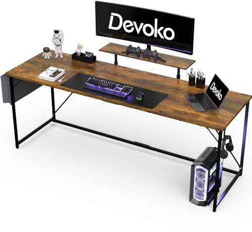 Devoko Scrivania per Computer 160 x 50 x 75 cm, Scrivania Piccola, Scrivania PC da Ufficio, Scrivania salvaspazio per Studio, Camera da Letto,Stile Industriale, Struttura in Metallo, Marrone vintage