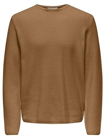 ONLY & SONS Herren Pullover Langarm Rundhals Baumwolle Bequem Stilvoll Strickpullover 22029952,Rubber,L