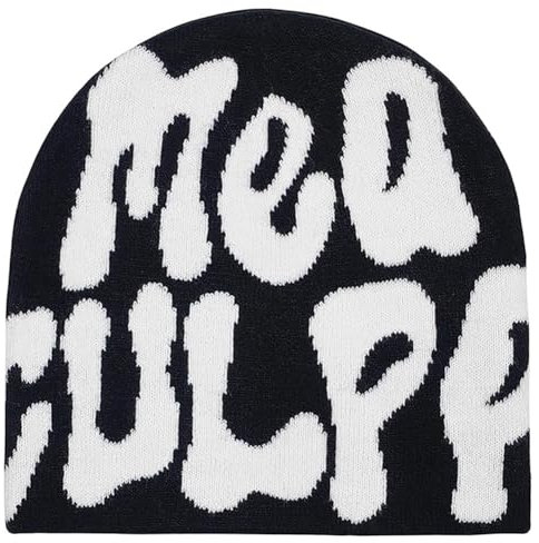KORADI Damen Beanie Mütze MEA Culpa Word Head Toque Herren Y2K Stilvolle Beanie Mützen Winter Strickmütze für Geschenke, Schwarz, Einheitsgr��e