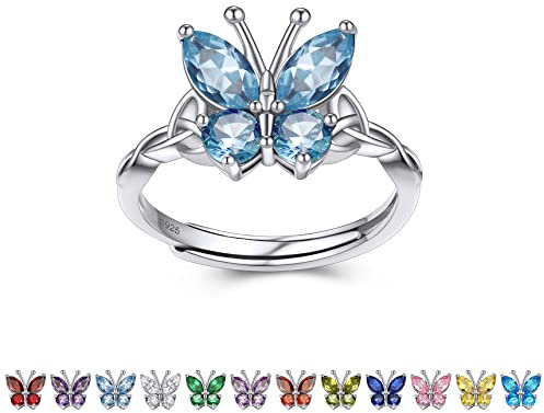 Bestyle Silber Ringe für Frauen 925 Verstellbar Schmetterling Ringe mit Kristall, Funkelnde High Carbon Dimaond Butterfly Ring, Verstellbare Ringschmuckgeschenke für Mädche Mutter