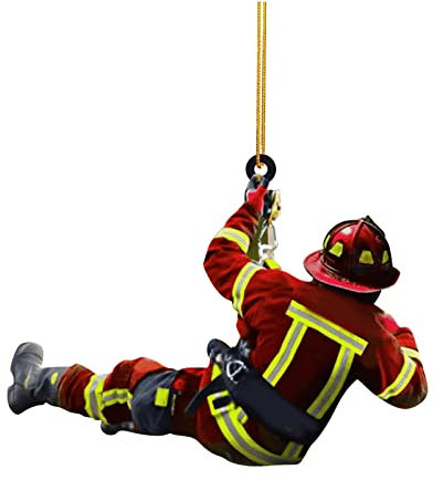 Weihnachtsbaum Feuerwehrmann Acryl Ornamente, 1 Stück Feuerwehrmann Weihnachtsschmuck, Feuerwehrmann Acryl Ornamente Zum Aufhängen, Weihnachtsdeko Feiertagsdekoration für Wandfenster (A-G, One Size)