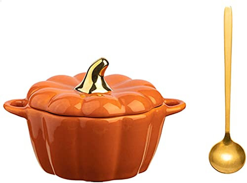 Olla Cazuela de Calabaza con Tapa Olla de Calabaza de Cerámica Olla para Estofado de Forma Exquisita Olla de Calabaza Creativa Olla para Sopa Adecuada para Sopa Estofado Leche Caliente con Cuchara-Bla