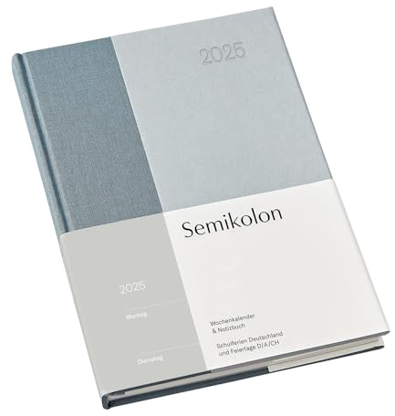 Semikolon 371513 Wochenkalender & Notizbuch 2025 A5, 13 Monate, Leinen-Papier, Hardcover - Natural Affair, Sea Salt