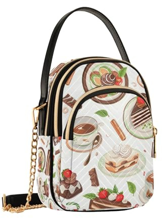 Coffee Tea Pots Tea Cups Green Tea Leaves Crossbody Bag for Women, Detachable Chain Bag Phone Purse Shoulder Handbag Wallet