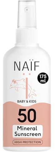 Naïf Sonnenschutzspray auf mineralischer Basis - für Baby & Kind - LSF 50 - Spray ohne Octocrylene - UVA und UVB Schutz - Wasserresistent - Dermatologisch Getestet - Ohne Mikroplastik - 175ML