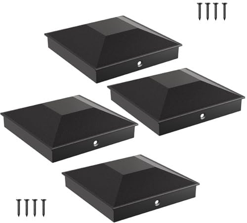 HILLMASTER Pfostenkappen für 14 x 14 cm Holzzaunpfosten, wasserdicht, UV-beständig, langlebig, PP-Kunststoff, Terrassenpfosten, Abdeckung mit Befestigungsschrauben, 4 Stück, Schwarz