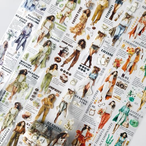 PET Washi Tape Set 6 Rolls Scrapbook Stickers Aesthetic Dekoratives PET Tape Scrapbook zubehör für Scrapbooking, Journaling, Bullet Journals, Planer, Kunst für Handwerk Basteln und