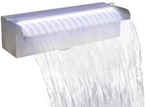 Fontaine de Piscine, Cascade de Piscine Lame d'eau Fontaine rectangulaire de Piscine avec LED INOX 30 cm