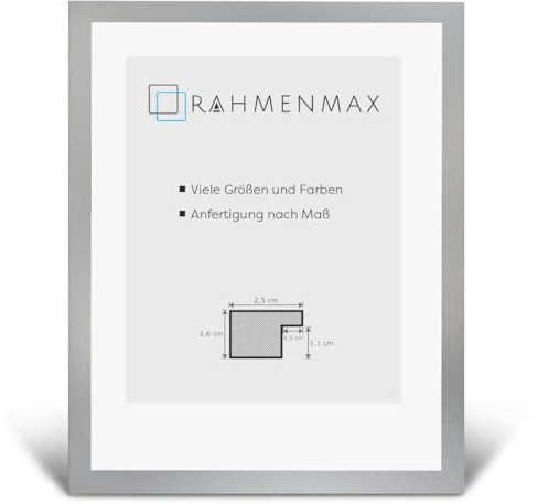 RahmenMax Skane Puzzlerahmen 50x70 cm Bilderrahmen Mattsilber Silber Matt Hintergrund Weiss Kunstglas klar
