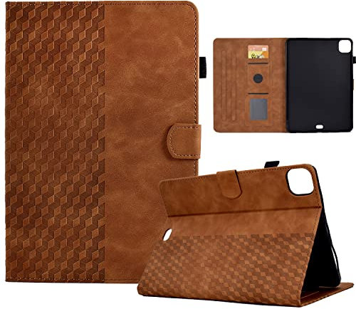 Étui de protection pour iPad Pro 11 M4 (2024) - En cuir de qualité supérieure - Avec fente pour carte de veille/réveil automatique - Support multi-angle - Marron