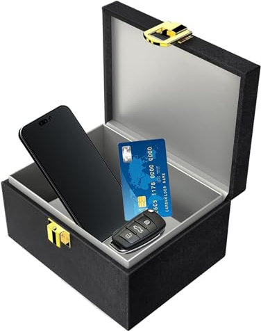 Boîte Anti RFID Clé Voiture Ensemble avec Etui RFID, Boitier Blocage Signal RFID Protection de Sécurité Clé Télécommande Voiture Keyless Go Contre Piratage à Distance Noir