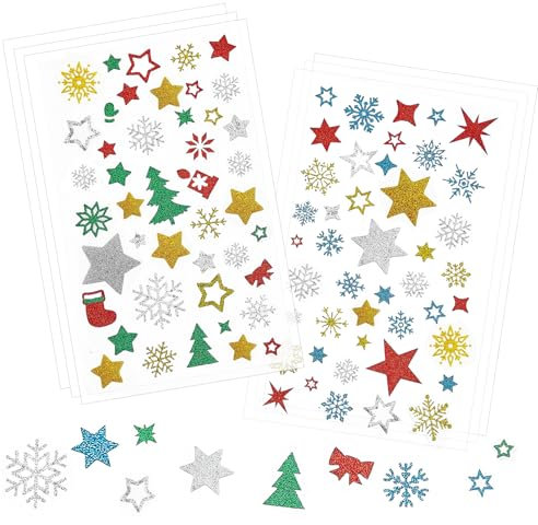 Weihnachtsaufkleber Sticker Weihnachten Glitzer Aufkleber Weihnachten Stern Gold Schneeflocken Weihnachtssticker Selbstklebend Weihnachtsdeko Für Kinder（6 Bogen ）