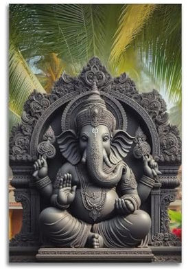 ZXJYMX Schwarze Ganesha-Buddha-Steinstatue, Buddhismus, religiöses Poster, Poster, dekorative Malerei, Leinwand, Wandposter und Kunstdruck, moderne Familienschlafzimmer-Dekoration, Poster, 20 x 30 cm