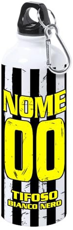 Borraccia Termica Tifoso Calcio Serie A Tifoso Milanista Interista Napoletano Personalizzata con nome e numero Misura 23x21 in Alluminio Sublimatico (Tifoso Juventino)