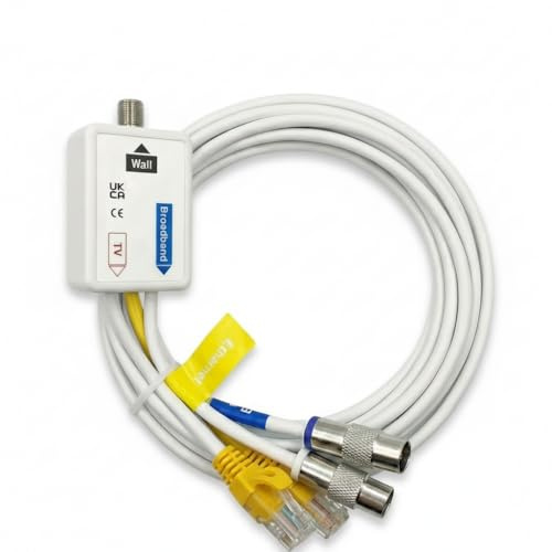 Replacement 2-Way Coaxial Broadband & TV Isolator Splitter Kit Compatible with Virgin Media | Includes 2x High-Speed Ethernet Cables for Hub 3, 4, 5 & TV 360 Box (White)