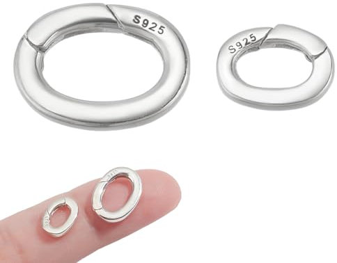 NBEADS 2 Stk. 925 Sterling Silber Halskette Ring Clip, 2 Größen Hummer Federring Verbinder-Verschluss Halskette Enhancer Shortener Clasps Frühling Klammern für Schlüsselanhänger Schmuckherstellung