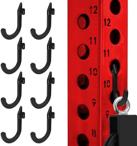 Topfinder 8Pcs Storage Hooks for Power Cage Squat Rack, Heavy Duty Steel J Hook for Gym Equipment