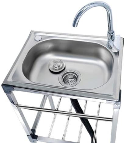 Outdoor Spüle | Freistehendes Edelstahl-Waschbecken - Modern, Mit Warm- und Kaltmischbatterie, Robust & Pflegeleicht für Küche, Bad oder der Outdoorküche (48x35cm)