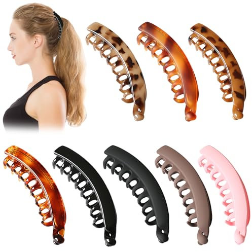 8er-Pack banana clip, Große bananenspange haare, Damen Vintage bananen haarspange für dünnes oder dickes, Mädchen Pferdeschwanz rutschfeste Leopardenhaarnadeln, haarklammer groß für einfaches Styling