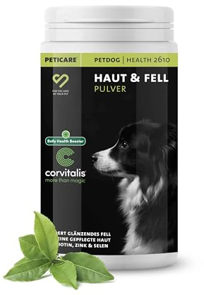 Peticare Haut & Fell Pulver für Hunde | Unterstützt Hautgesundheit & glänzendes Fell | Mit Bierhefe, Omega-3 & Biotin | Natürliches Ergänzungsfutter | petDog Health 2610