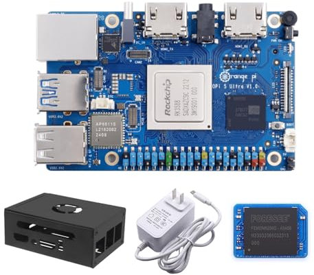 Orange Pi 5 Ultra Octa-Core Rockchip RK3588 LPDDR5 Carte Mémoire RAM 16 Go + eMMC 256 Go + 5V 5A Alimentation + Boîtier