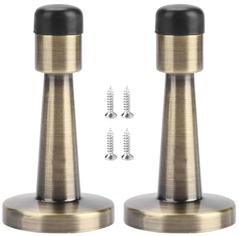 2PCS Brass Door Stopper,Wall Mounted Door Stopper with Rubber Bumper Tip,Antique Brass Door Dtop for Indoor Outdoor Hotel Office Home,Contains Matching Screws