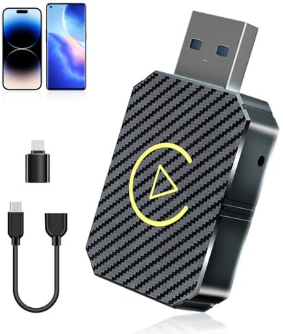 FLITI Adaptateur CarPlay sans Fil, 2025 Wireless CarPlay pour Voiture avec Câble d'extension Type-C et USB A-C, Dongle Convertir Le Filaire en sans Fil pour Les, Plug and Play, Argent