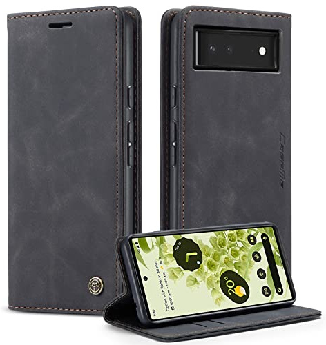 Monweicz Handyhülle für Google Pixel 6 Hülle Premium Lederhülle Klappbar Flip Case Tasche Magnet Kartenfach Standfunktion Klapphülle Schutzhülle für Google Pixel 6 - Schwarz
