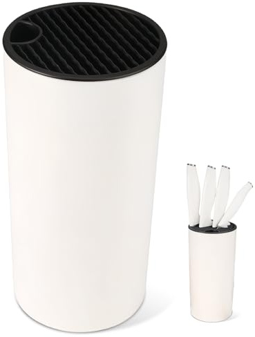 Ceppo portacoltelli senza coltello: blocco portacoltelli bianco con 16 fessure e design di scarico, portacoltelli estraibile, supporto rotondo per tutti i coltelli da cucina